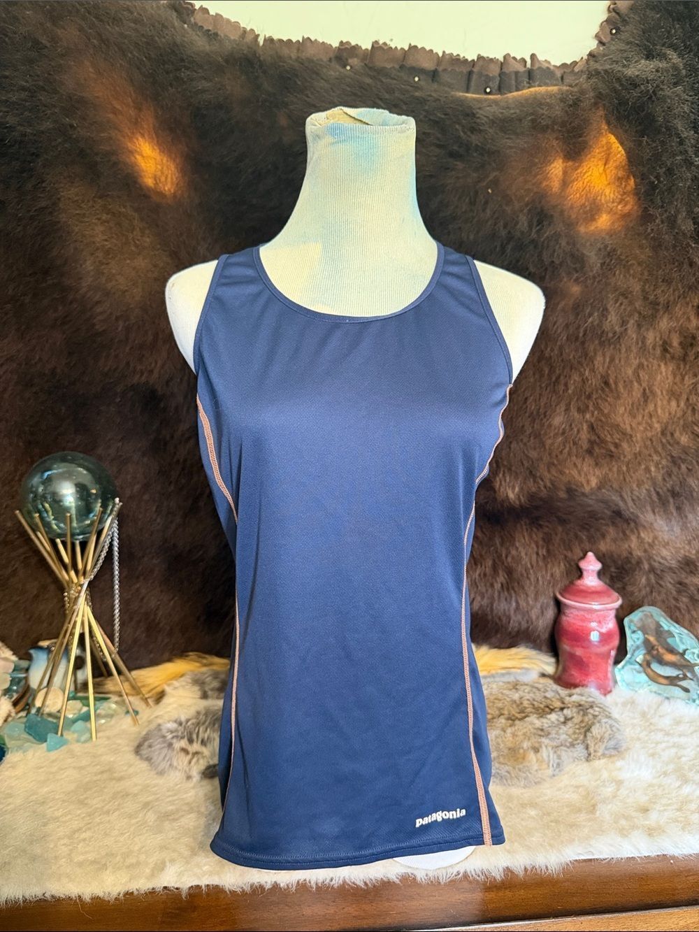 Patagonia Navy Tank Top with peach Contrast Piping M (5000H)